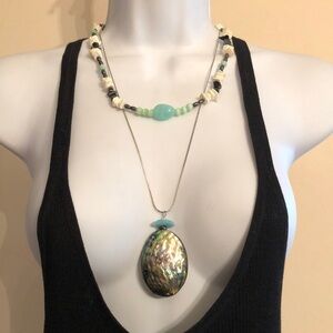 Curated bundle shell and abalone beach boho style necklaces lot of 2